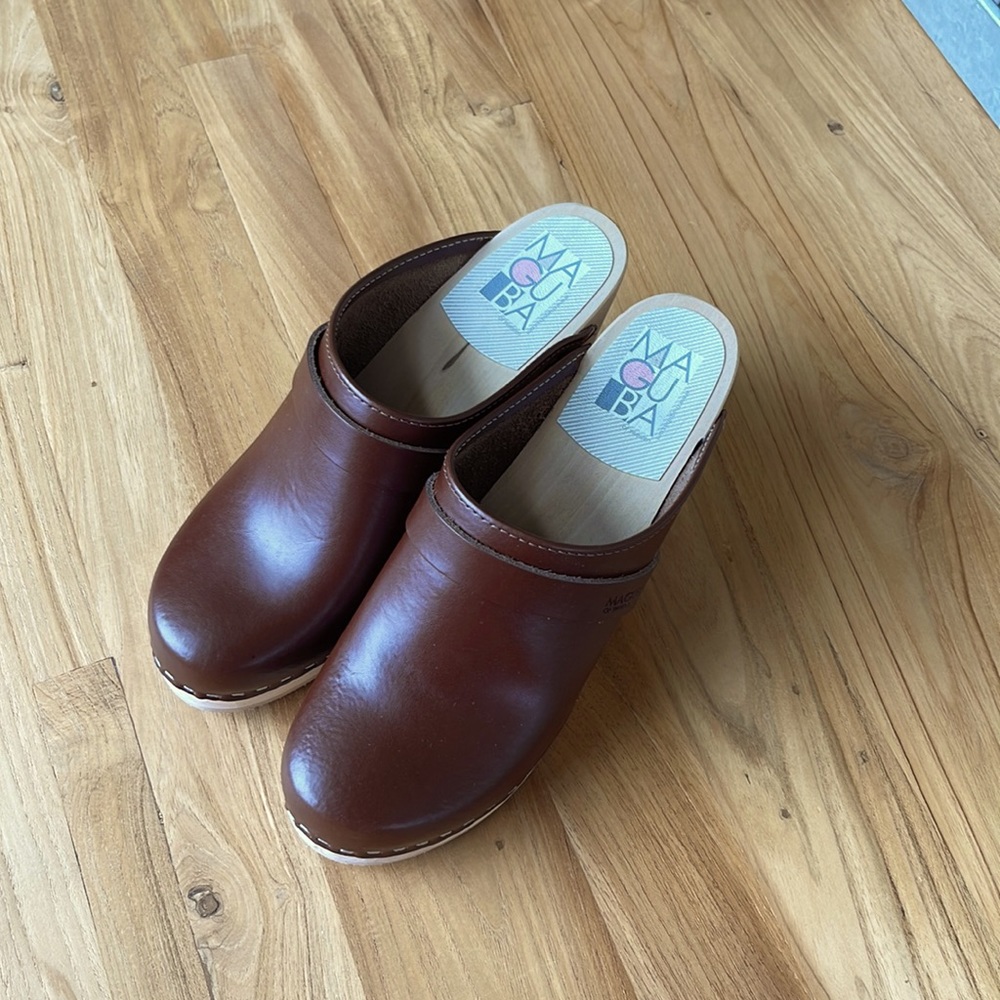 Brown Leather Maguba Swedish Clogs- Size EU38, US 7.5